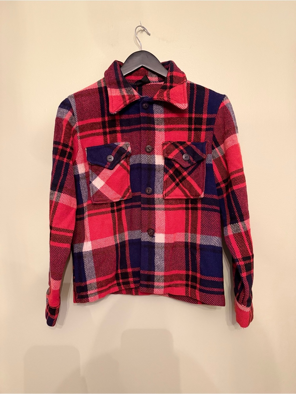 Vintage Rice Sportswear Wool Blend Plaid Jacket / Shacket - Red, Blue & White